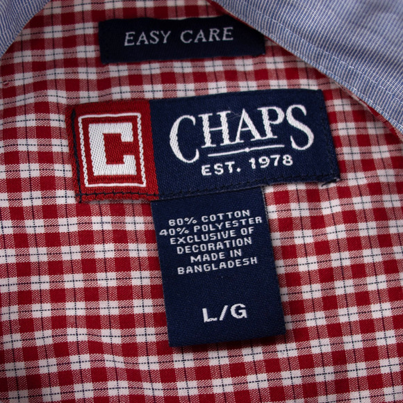 Chaps Easy Care Mens SIZE Large Shirt Red Short Sleeve Gingham Plaid - Picture 8 of 8